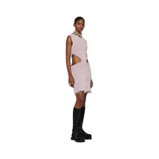 Cut Out Detailed Frayed Knitted Mini Dress