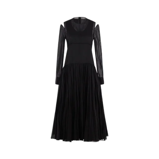 Pleat-Detailed Crewneck Midi Dress