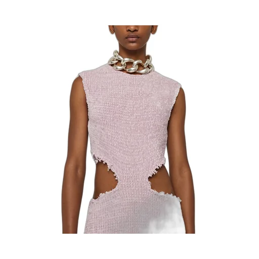Cut Out Detailed Frayed Knitted Mini Dress