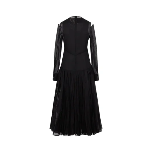 Pleat-Detailed Crewneck Midi Dress
