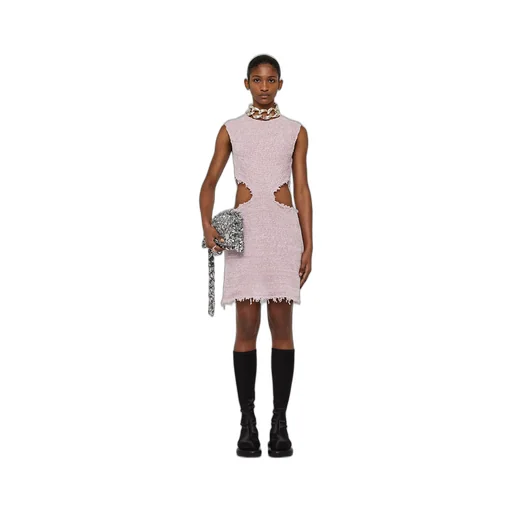 Cut Out Detailed Frayed Knitted Mini Dress