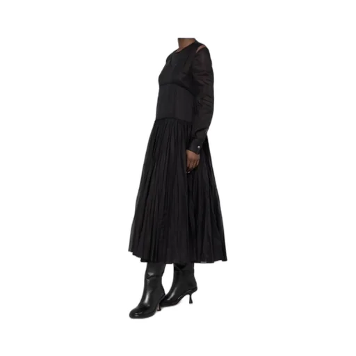 Pleat-Detailed Crewneck Midi Dress