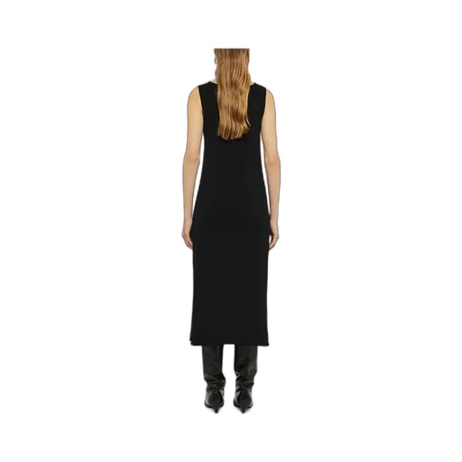V-Neck Buttoned Ribbed Midi Dress