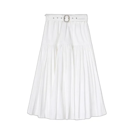 Belted-Waist Pleated Midi Skirt