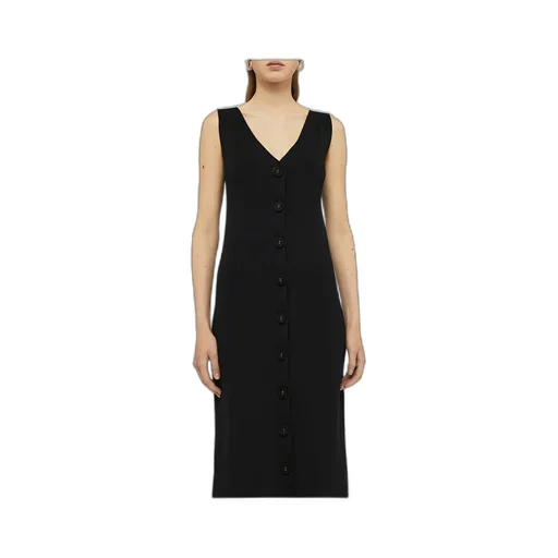 V-Neck Buttoned Ribbed Midi Dress