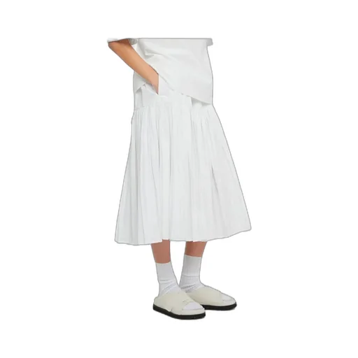 Belted-Waist Pleated Midi Skirt
