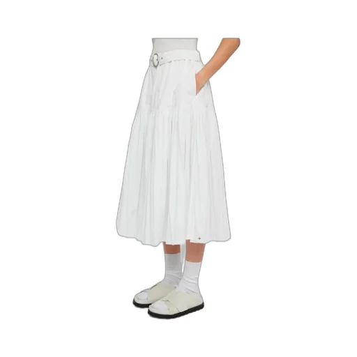 Belted-Waist Pleated Midi Skirt