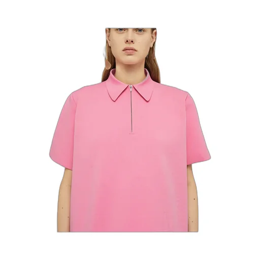 Zip Detailed Straight Hem Polo Top
