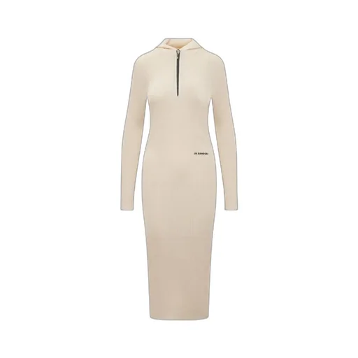 Long-Sleeved Ribbed-Knitted Hooded Midi Dress