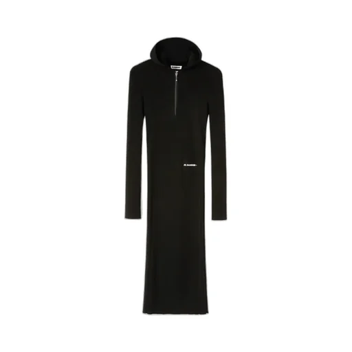 Long-Sleeved Ribbed-Knitted Hooded Midi Dress