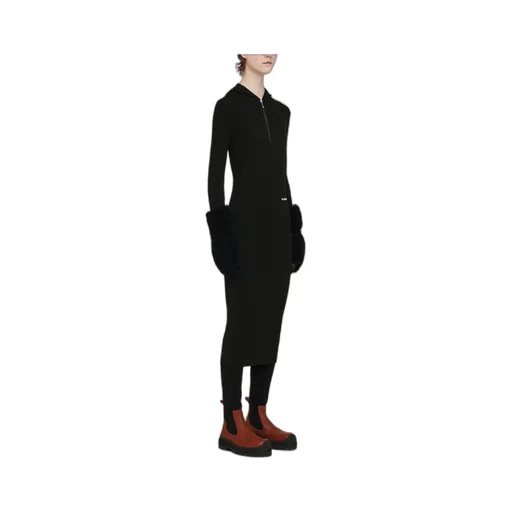 Long-Sleeved Ribbed-Knitted Hooded Midi Dress