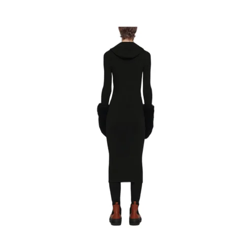 Long-Sleeved Ribbed-Knitted Hooded Midi Dress