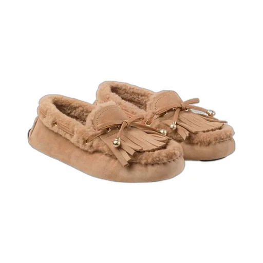 Toffee Velvet Suede Loafers With Shearling
