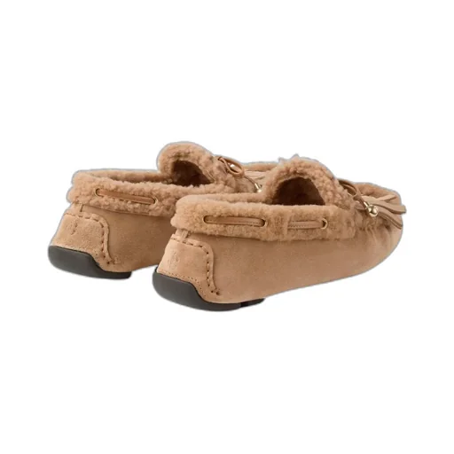 Toffee Velvet Suede Loafers With Shearling