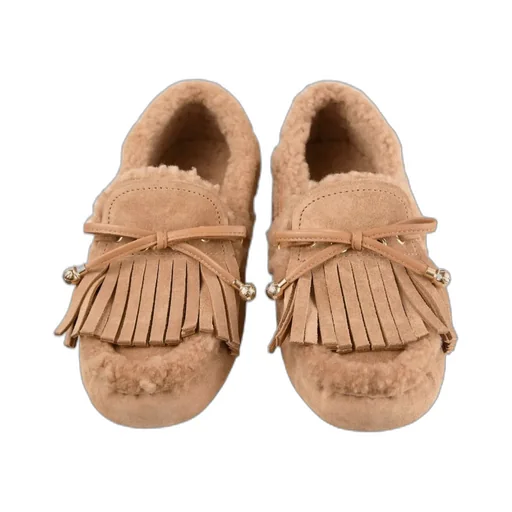 Toffee Velvet Suede Loafers With Shearling