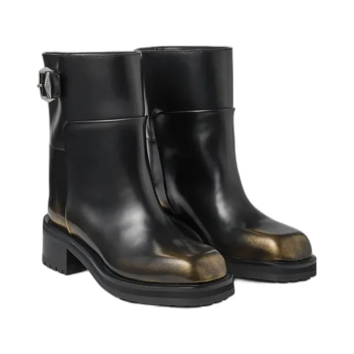Buckle Detailed Round Toe Ankle Boots
