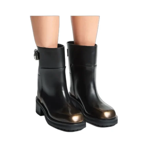 Buckle Detailed Round Toe Ankle Boots