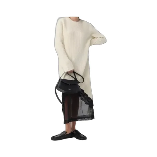 Lace-Trim Knitted Dress