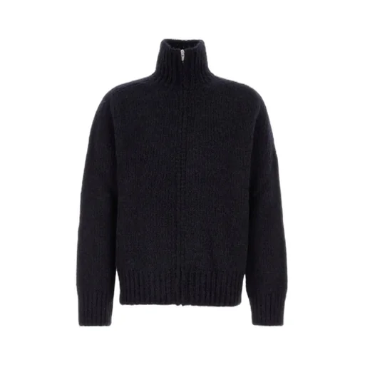 High-Neck Zipped Knit Cardigan