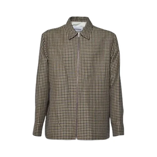 Gingham-Pattern Zip-Up Shirt