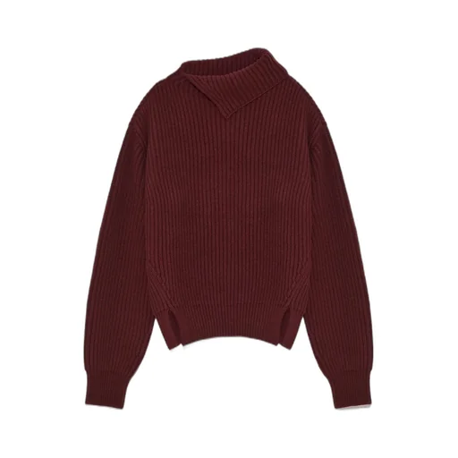 Asymmetric Neck Ribbed Jumper