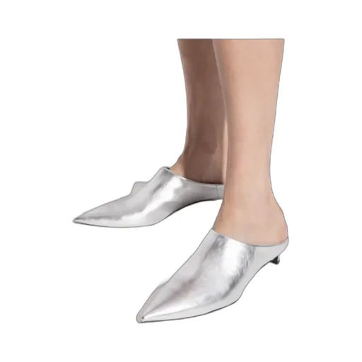 Metallic-Leather Pointed-Toe Mules