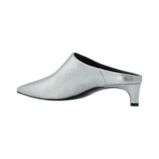 Metallic-Leather Pointed-Toe Mules