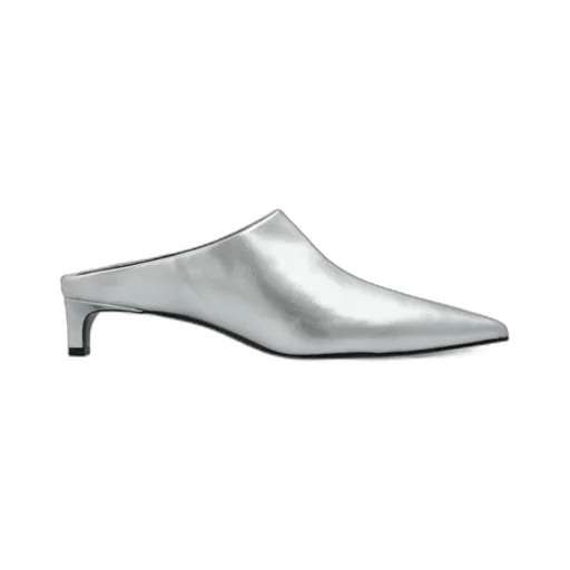 Metallic-Leather Pointed-Toe Mules