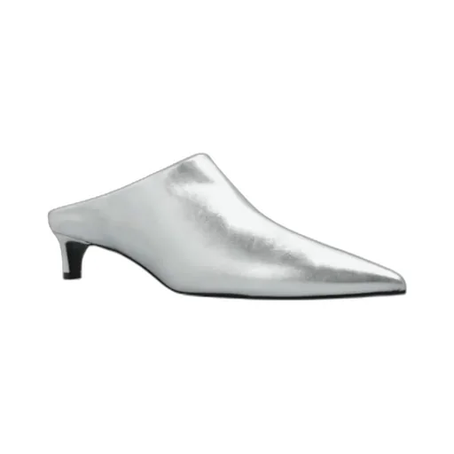 Metallic-Leather Pointed-Toe Mules