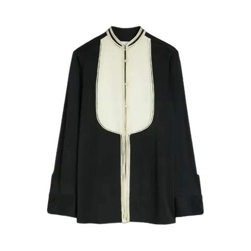 Contrast-Bib Detailed Satin Shirt
