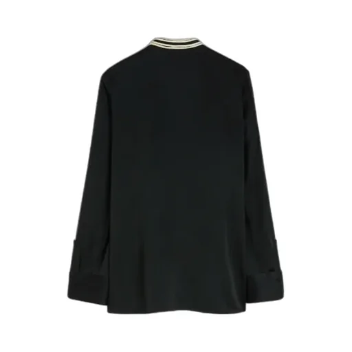 Contrast-Bib Detailed Satin Shirt