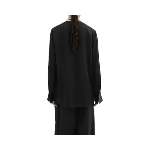 Contrast-Bib Detailed Satin Shirt