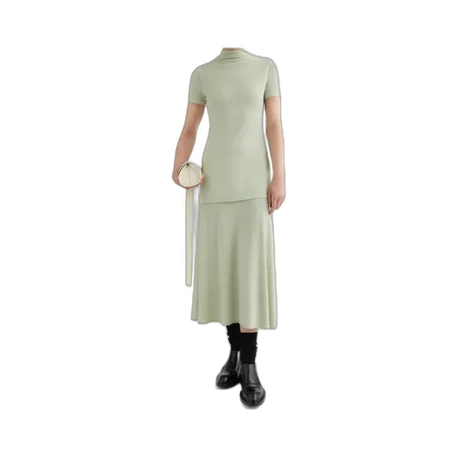 Fluid Viscose High-Neck Dress