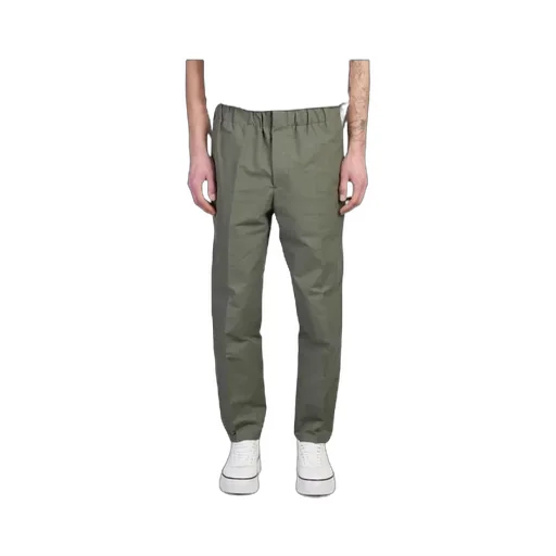 Elasticated-Waistband Tapered-Leg Trousers