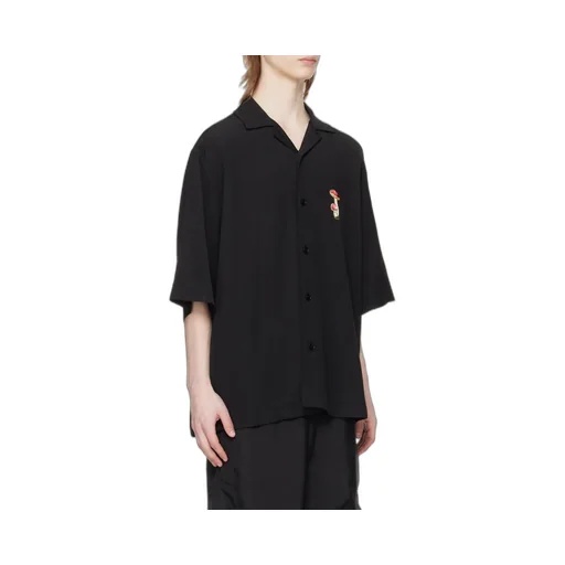 Mushroom-Embroidered Bowling Shirt