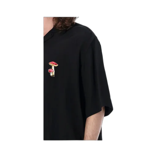 Mushroom-Embroidered Bowling Shirt
