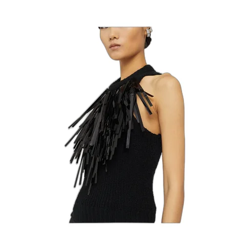 Fringed Trim Sleeveless Knitted Top