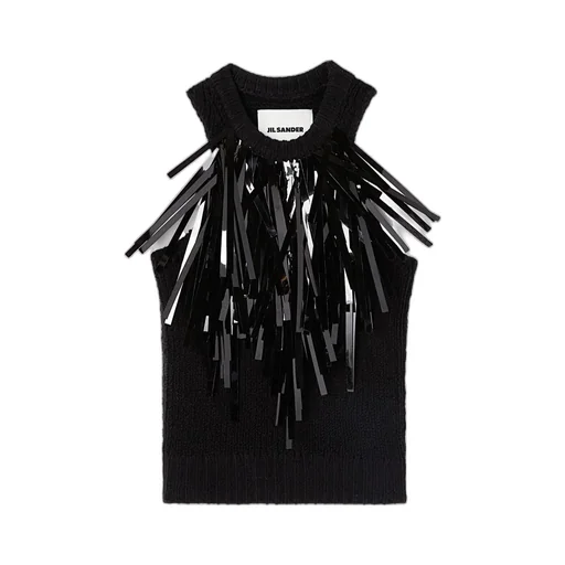 Fringed Trim Sleeveless Knitted Top