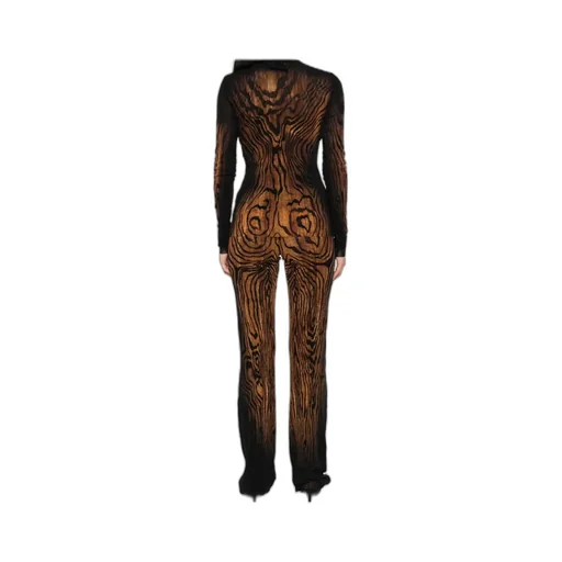 Mesh Long Sleeves Top Printed Wood