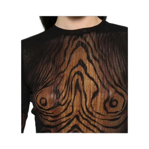 Mesh Long Sleeves Top Printed Wood