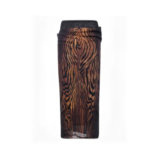 Mesh Skirt Double Layer Printed Wood
