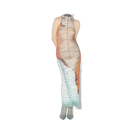 High Neck Long Dress Printed Fire