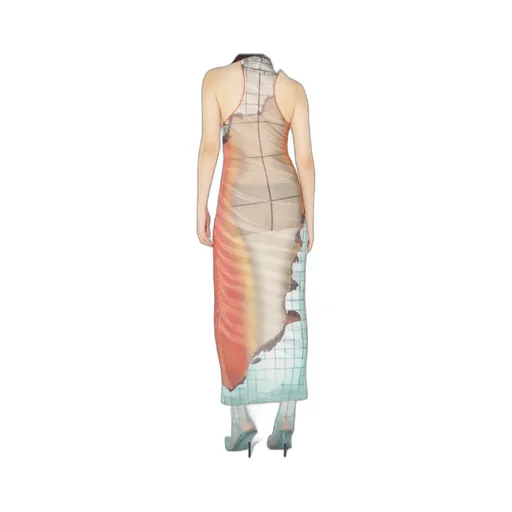 High Neck Long Dress Printed Fire