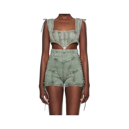 Lace-Up Denim Corset Top
