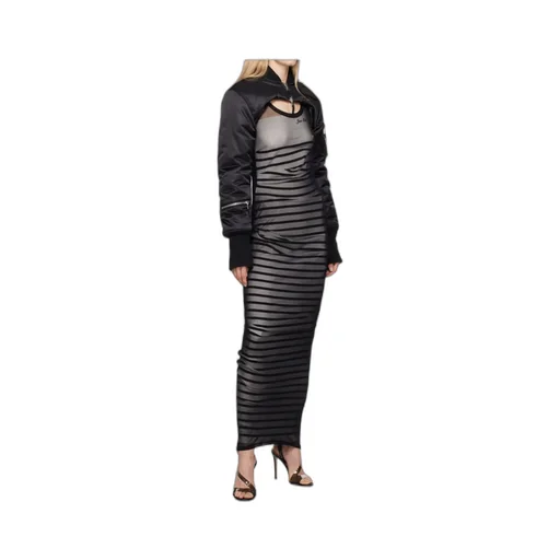 Ribbed Mariniere Mesh Maxi Dress