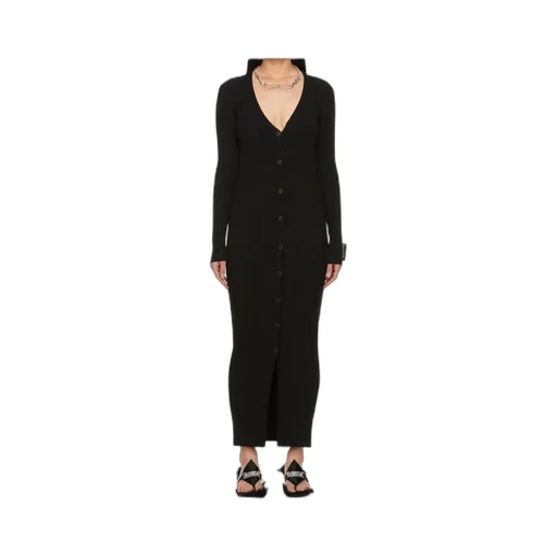 Deep V Neck Button Dress