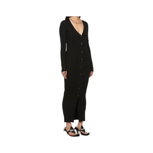 Deep V Neck Button Dress