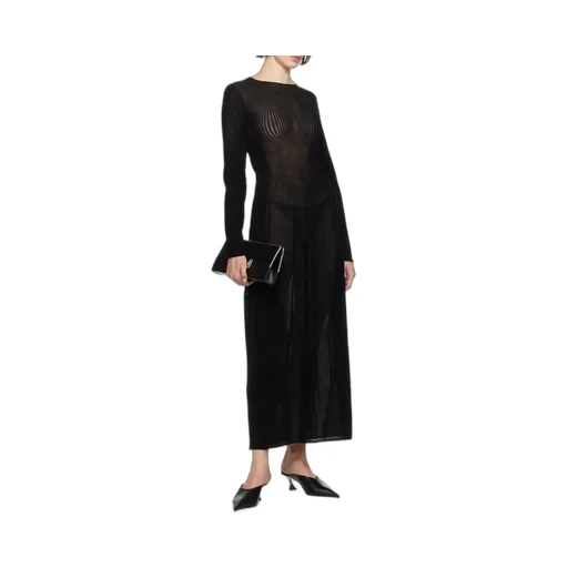 Morphing Pinstripe Mesh Midi Dress