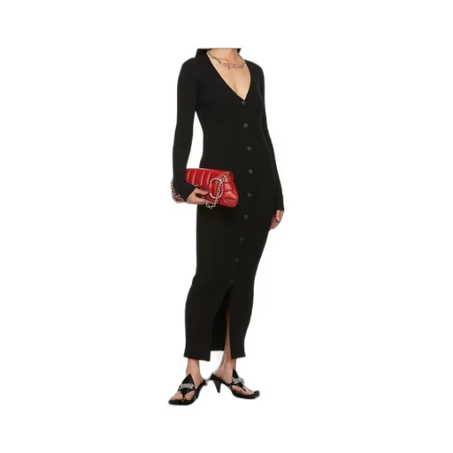 Deep V Neck Button Dress
