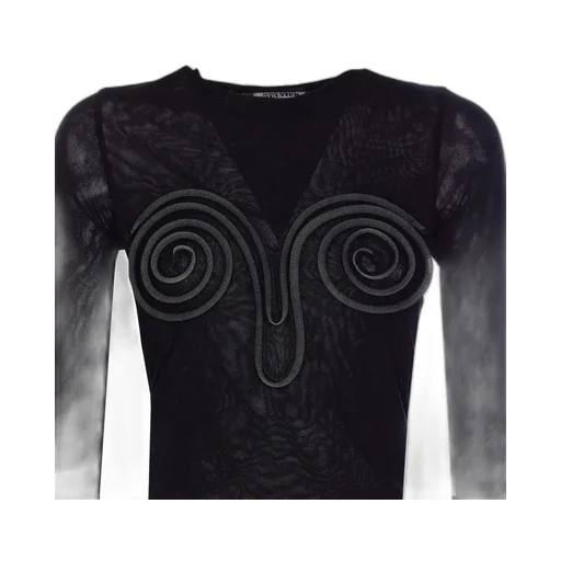 Spiral Detailed Long Sleeved Sheer Top
